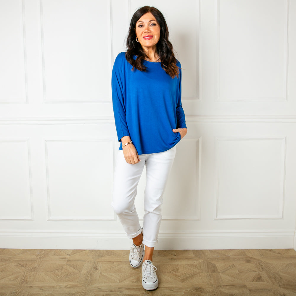 The royal blue Batwing T-shirt which is a great wardrobe staple and makes a great base layer