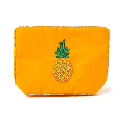 The My Doris Pouch in yellow pineapple pina colada beading with beaded trim around the edges